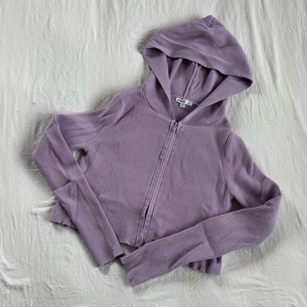 Lavender Hooded Zip-Up Sweater